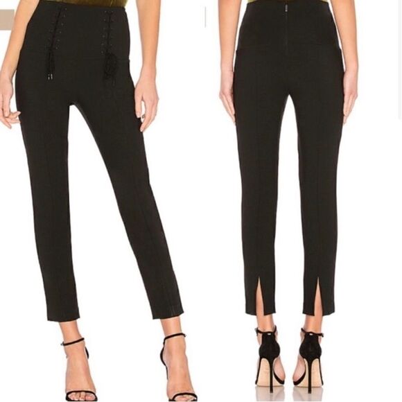 Tibi Pants - Tibi Anson black high waist lace up pants with back ankle slits size 2